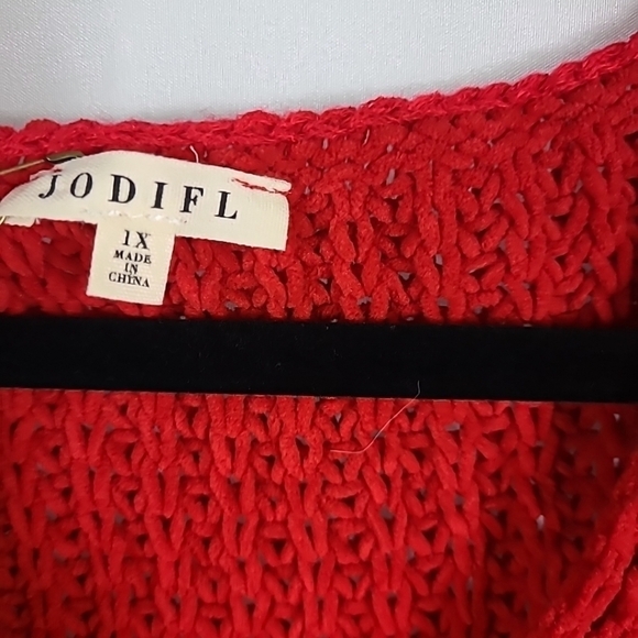 Jodifl Women's Red Boho Chunky Soft Seasonal Shift Long Sleeve V-neck Sweater 1X - Picture 3 of 7